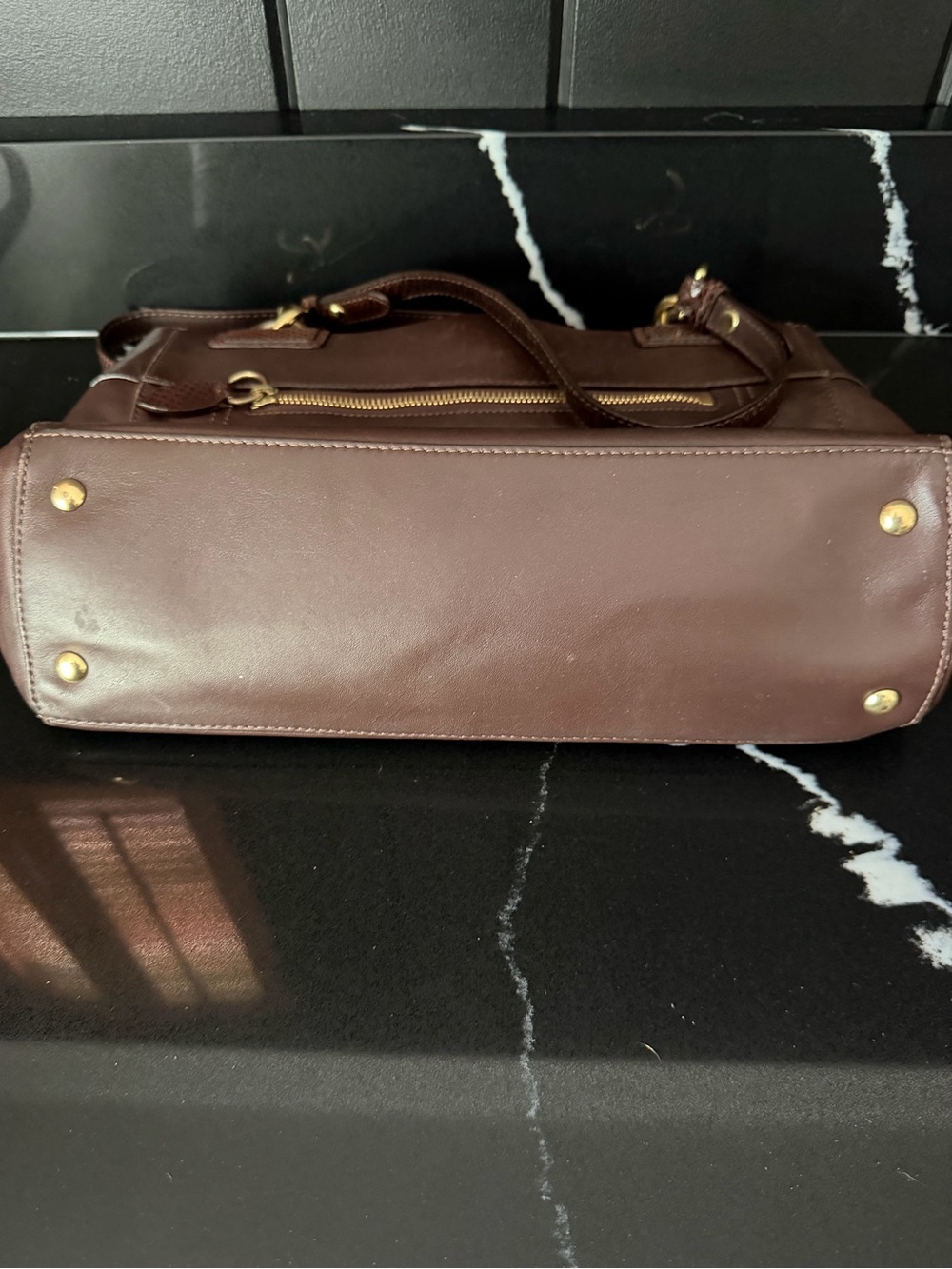 Coach F16537 Kristin Leather Turnlock Tote Brown Python Trim - Picture 8 of 10